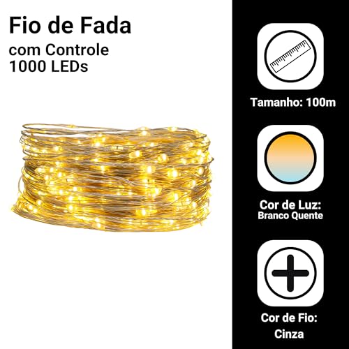 Fio De Fada 100m Decoração Natal 1000 Leds Bivolt (Branco Quente)