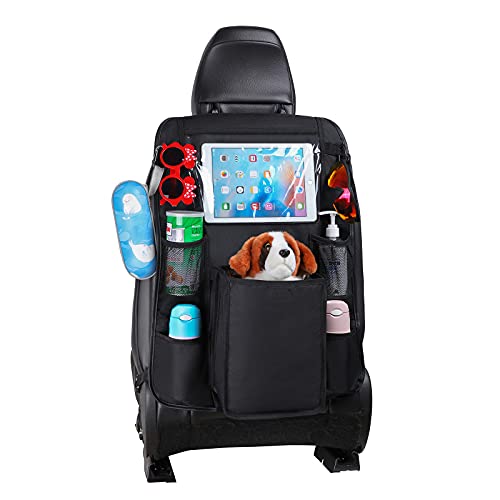 Image of VENFOREST Black Car Backseat Organizer with Touchable Tablet Holder, One Earphone Hole Design, 5 Big Waterproof Storage Pockets,2 Hooks Design, Back Seat Organizer, Back Seat Organizers & Storage 1Pcs
