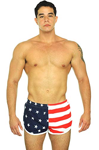 UZZI Men's Side Split Running Shorts American Flag Swimwear3