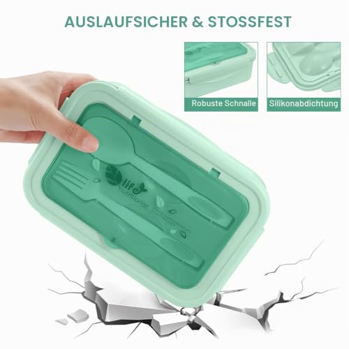Foto von Ziidoog Lunchbox für Erwachsene/Kinder mit fächern - 1100 ML Brotdose mit Löffel & Gabel - Langlebige perfekte Größe für die Mahlzeit unterwegs, BPA-frei und lebensmittelechte Materialien