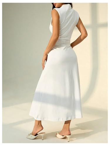 Floerns Women's Sleeveless Mock Neck Long Dress Ruched A Line Church Maxi Dresses3