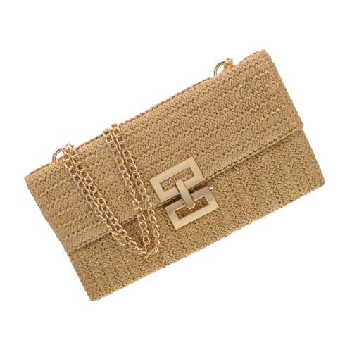 OATIPHO Summer Straw Handbag Imitation Straw Clutch Purse Banquet Bag Chain Flip Bag Rustic Purse