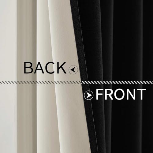 Image of MIULEE Linen Texture Curtains for Bedroom Solid 100% Blackout Thermal Insulated Halloween Black Curtains Grommet Room Darkening Drapes for Living Room 52x45 Inch (2 Panels)