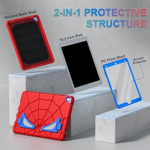 Image of Nitupai Case for iPad 9th Generation /iPad 8th 7th Generation 10.2 inch 2021 /2020 /2019 Heavy Duty Shockproof Rugged Protective Cover 10.2'' with Stand, Red+Blue