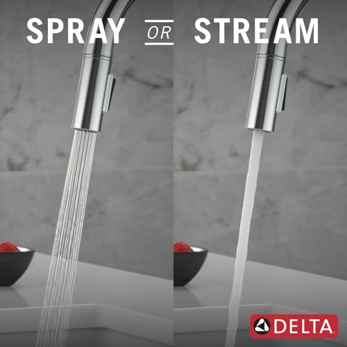 Image of Delta Nicoli Chrome Kitchen Faucet with Pull Down Sprayer, Modern Single Hole Kitchen Sink Faucet, Single Handle, Chrome 19867LF