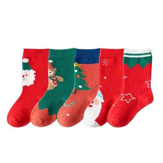 XAGMODSHN Lot de 5 paires de chaussettes de Noël pour enfants Motif Père Noël Bonhomme de neige, 6, S