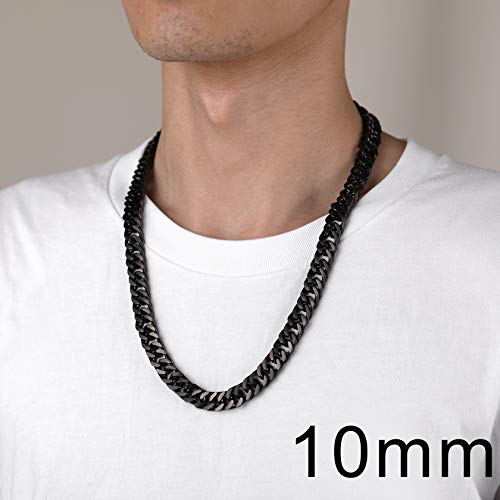Chainshouse Men Teen Boys Black Chain Hip Hop Punk Style Jewelry Ion-Plating Black Metal 10Mm Wide Miami Curb Cuban Link Chain Necklace, 24 Inch #TOP1