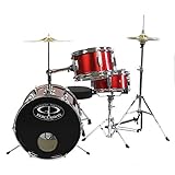 GP Percussion GP50RD Complete Junior Drum Set (Red, 3-Piece Set)