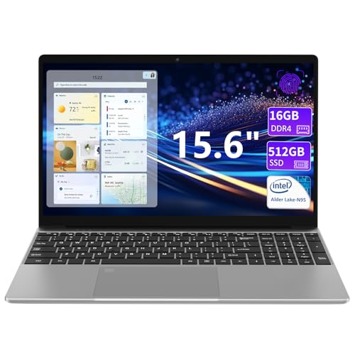 Image of KurieTim 15.6 inch Laptop Computer with IntelN95 Quad-Core Processor(up to 3.4GHz), 16GB DDR4 RAM 512GB SSD, Backlight Keyboard, Fingerprint Reader, USB3.0x2, Windows11Pro (Silver, 16GB | 512GB)