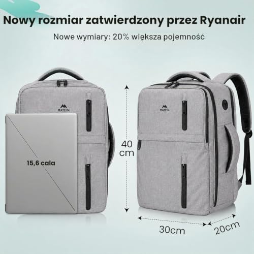 MATEIN Bagaż podręczny plecak z kieszenią na mokre powietrze, bagaż