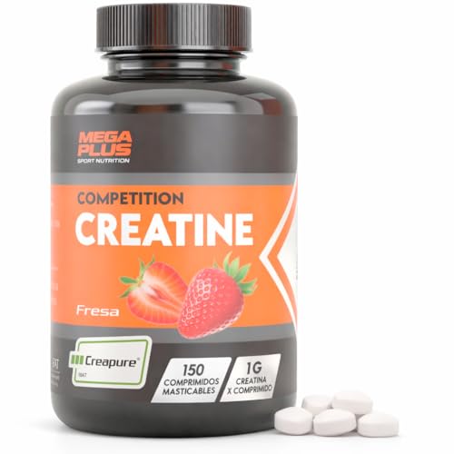 Creatina Monohidratada Creapure - Sabor Fresa Masticable y Fácil Disolución - Creatina Competition Mega Plus - 150 Comprimidos de 1g de - Creapure Competition Para Deportistas de Alto Rendimiento