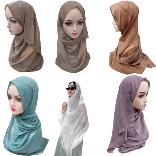 Women Hijab Chiffon Head Scarf Lightweight Shimmer Scarves Crepe Wedding Shawls and Wraps for Evening Dresses Shiny4