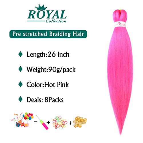 Pre Stretched Braiding Hair Hot Pink Braiding Hair 8Packs/Lot Knotless Braids Itch Free Hot Water Setting Synthetic Fiber Yaki Texture Crochet Braiding Hair Extension(26Inch，Hot Pink) #TOP1