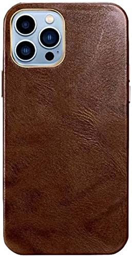 Coque en cuir de vache ciré pour iPhone 14 Pro, étui rétro marron élégant et durable