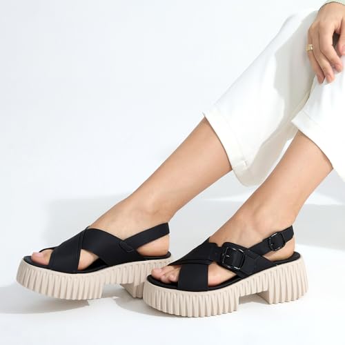 Image of UBFEN Womens Platform Sandals With Arch Support Comfy Walking Wedge Crisscross Band Summer Casual