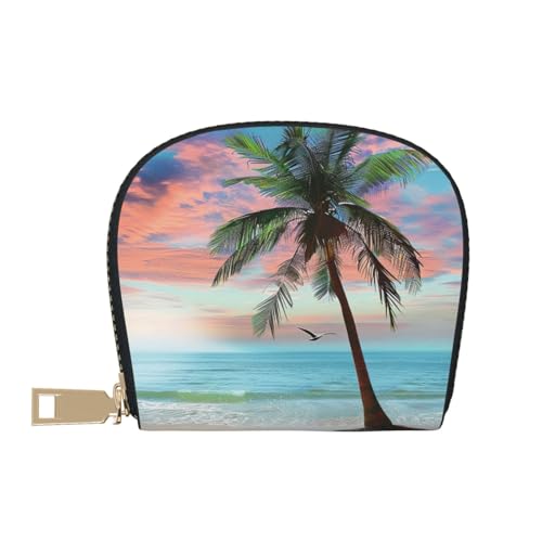 Coconut Palm Tree Sandy Beach Printed Card Wallet for Women Men Cute Zipper Card Cases Holder Mini Coin Purse with 12 Card Slots2