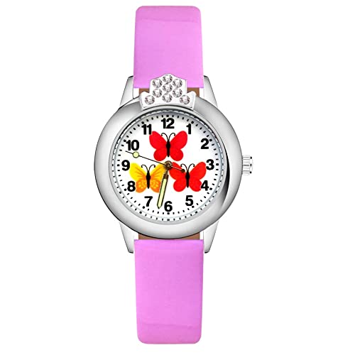 Reloj de niña Dibujos Animados Bonita Mariposa Estilo de Cristal Relojes Chica Estudiante Correa de Cuero de Cuarzo Reloj de Pulsera Reloj Relojes para niñas (Color : Sky Blue)