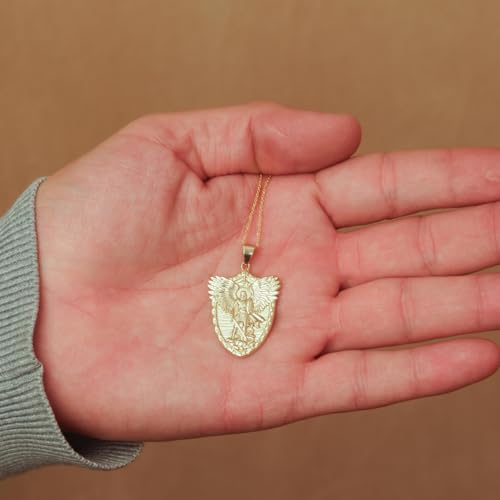 Gold Archangel Saint Michael Protection Pendant Necklace | 10K or 14K Yellow, Rose, or White Gold | Choice of Chain Length/Pendant Only4