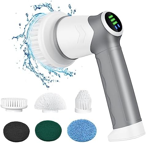 DAESUNG Electric Scrubber for Cleaning Bathroom, Electric Spin Scrubber with 6 Replaceable Heads, Power Shower Scrubber for Cleaning Tile/Grout/Tub/Stove/Car/Windows