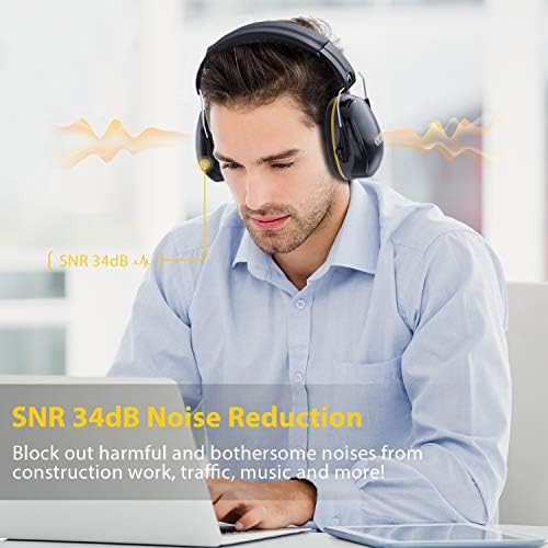 Dr.meter Ear Defenders Adults, SNR 34dB Noise Reduction Earmuffs with with Adjustable Headband Double Layers Hearing Protection for Gardening Hunting Construction Yard Work Carry Bag included