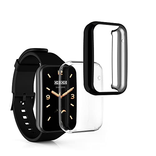 kwmobile Carcasa Compatible con Xiaomi Mi Band 7 Pro Funda - 2X Protector Pantalla Completo - Ultrafino y antigolpes - Negro/Transparente
