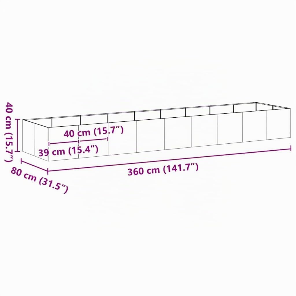 vidaXL Pflanzkübel Rostig 360x80x40 cm Wetterfester Stahl