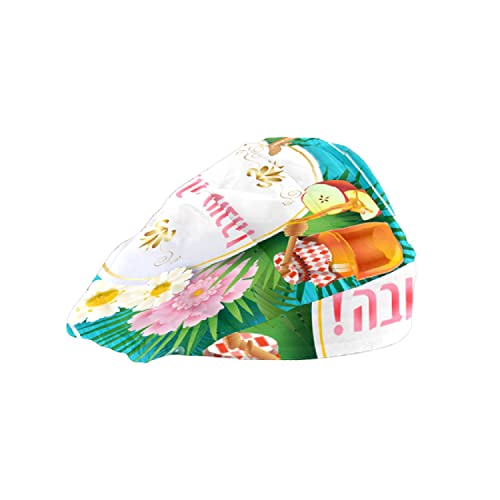 Womens Working Cap With Cotton Sweatband Bouffant Caps Adjustable Elastic Head Cover Hair Tie Back Work Hats Working Scrub Cap For Men One Size Rosh Hashanah Greeting Card Daisy Honey #TOP8