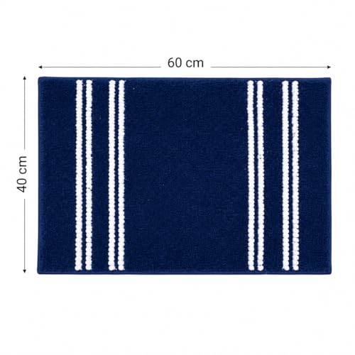 Image of DecorTwist Mosaic Super Soft (40x60 cm) Microfibre 2000 GSM Bath Mat Super Absorbent Anti-Skid Door Mats for Home /Bathroom Mat /Bedroom /Kitchen /Floor Mat (Style 1 [ Navy Blue ] Pack of 2)