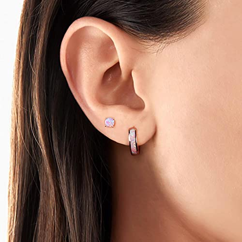 Opal Earrings For Sensitive Ears Studs Set Huggie Hoops Hypoallergenic Trendy Cute Earring For Women Girls (Rose Gold, Created Pink Opal) #TOP1