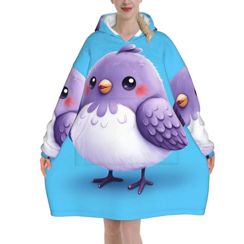 Couverture à capuche flanelle adulte grand plaid portable oiseau violet mignon