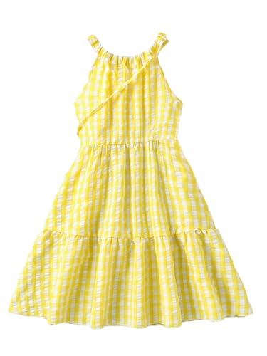 Floerns Girl's Gingham Tiered Ruffle Halter Dress A Line Cute Short Dresses with Bag2