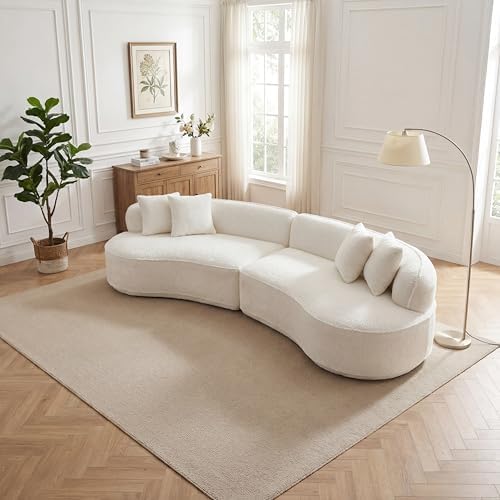 114-Inch Curved Boneless Modular Sofa Compressed 4-Seat Cloud Cou...