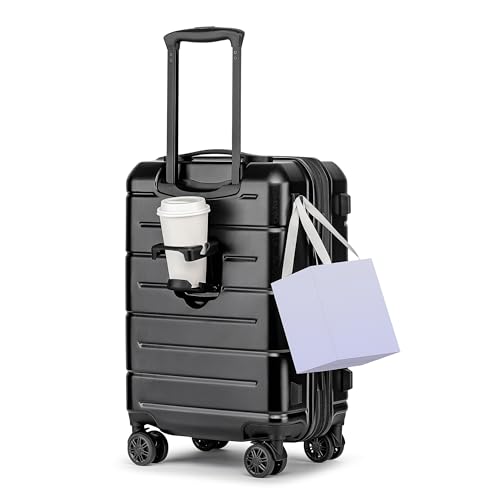KYME Carry On Luggage 22x14x9 Airline Approved Expandable Hardshell 20 Inch Luggage with TSA Lock Carry-On Suitcase with Wheels Small Travel Rolling Luggage with Cup Holder Black by KYME - Used condition - US$61.98