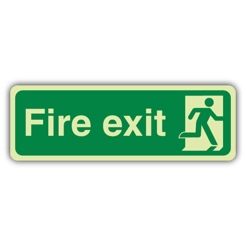 V Safety Photoluminescent Final Fire Exit Man Right Safety Sign - 300 x 100 mm - 1.2mm Rigid Plastic - Triple Glow