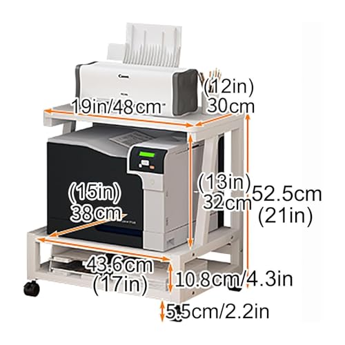 Rollender Druckerständer mit Rädern unter dem Schreibtisch, Druckerwagen, mobiles Druckerregal mit Aufbewahrung, Heimbüro, Weiß, 55,9 x 30,5 x 53,3 cm