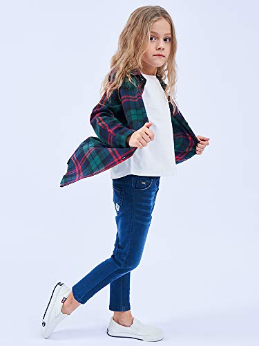 Image of OCHENTA Girls Flannel Shirt Dress 100% Cotton Plaid Button Down Buffalo Check Long Sleeve Kids School Outfits (3-12Y)