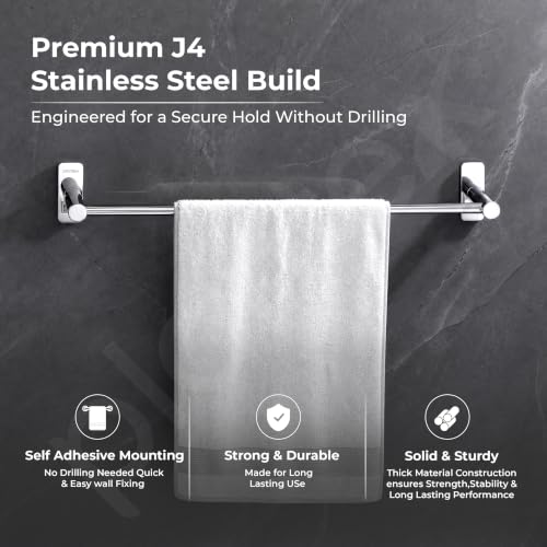 Image of Plantex J4 Stainless Steel Towel Rod /Self Adhesive Cloth Hanger for Bathroom /24 Inch Towel Bar /Bathroom Accessories - Pack of 1 (Chrome)