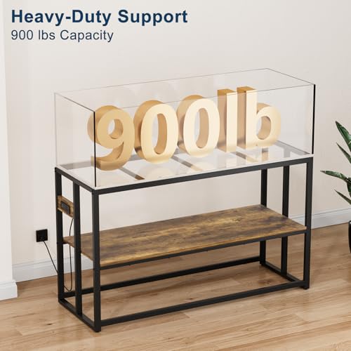 Image of Urban Deco 55-75 Gallon Fish Tank Stand with Power Outlets, 900LBS Capacity Aquarium Stand, Metal Fish Tank Stand Dual-Layer Design Terrarium Stand, Rustic Brown