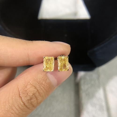 14K Solid Gold over S925 Rectangular 1 Carat Yellow Moissanite Stud Earrings,Wonderful Gift to Any Outfit2
