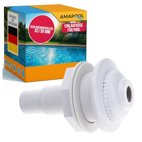 Amapool Einströmdüse 14 cm Pool Einlaufdüse mit Schlauchtülle - Verstellbarer Düsenkopf - für Pools - Schlauchanschluss 32/38 mm