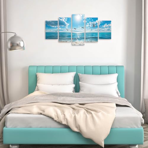 Oreichar Art Seascape Canvas Wall Art Prints 5 Pieces Sea Pictures Blue Sky Ocean Wall Decor for Bedroom Living Room Home (Small, Wrapped Canvas) by Oreichar Art - Used condition - Image 3
