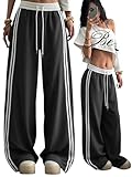 Miza Women's Side Stripe Loose Sweatpants Casual Elastic Waist Drawstring Summer Milton Cooling Pants Athletic Outdoor Sports Pants (Black, L)