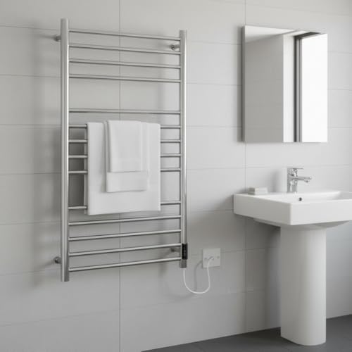 Manissa Siena Electric Stainless Steel Towel Rail H1000mm W500mm Mirror Polished Finish Electric Heated Towel Radiator - Image 5