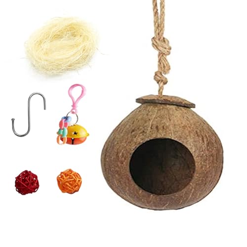 Image of Hanging Coconut for Birds,Bird Nest for Cage Parakeet Hideaway Budgie Hut House Sleeping Toys Pet Cage Habitats Decor for Parrot Cockatiel Conure Finch