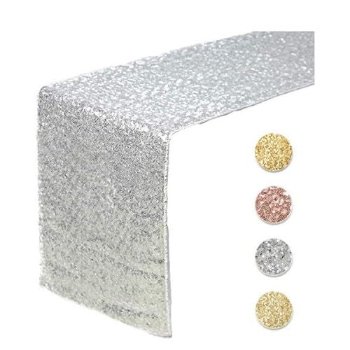 Dokeno Runner da Tavolo con Paillettes 30 x 275 cm, Runner da Tavolo Argento, Tovaglia Glitter Rettangolare, Decorazioni da Tavola per Decorazione di Natale della Festa di Compleanno di Nozze
