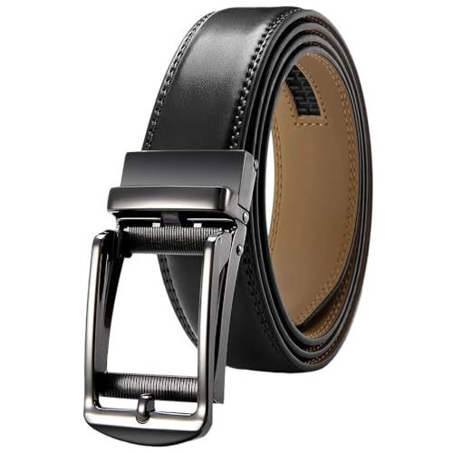Men's Adjustable Ratchet Strap, Automatic Winding, Casual Genuine Leather Belt Flzdqsyt-95Bk 130cm