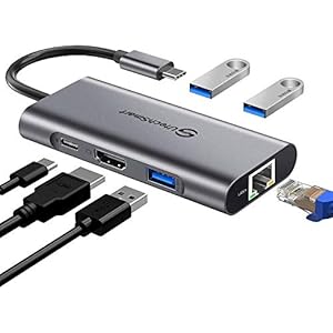 USB C Hub, UtechSmart USB C Ethernet Multiport Adapter, 6 In 1 USB C to HDMI Dock Compatible for Macbook Pro/Air, Chromebook, Dell XPS, HP and Type C Devices (Gigabit Ethernet 100W PD 4K HDMI USB 3.0)