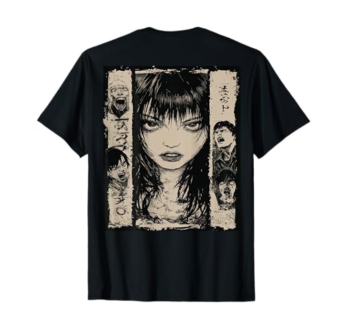 Manga Oscuro Horror Espíritu Backprint Japón Streetwear Arte Camiseta