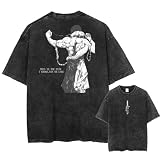 Anime Graphic T-Shirt, Vintage Washed Cotton, Black, Japanese Manga Design, Multiple Sizes S-3XL (Black-12,Medium)