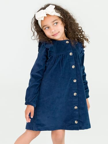 RuffleButts Dark Navy Stretch Corduroy Ruffle Detail Dress - 4T4